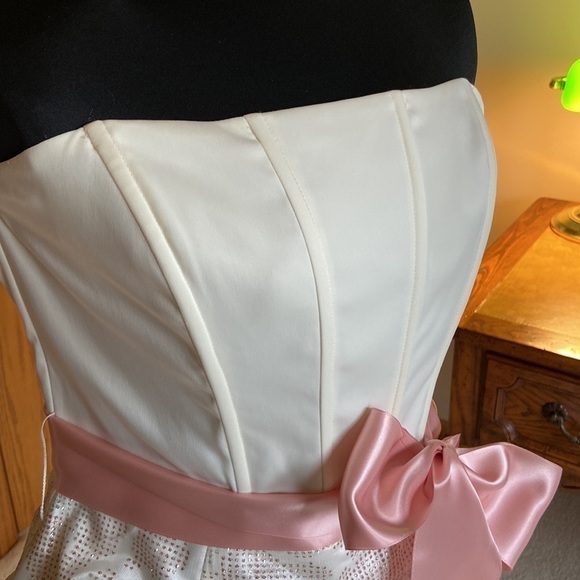 Jessica McClintock for Gunne Sax Strapless Mini Dress Cream and Pink Size 9 - Picture 12 of 14